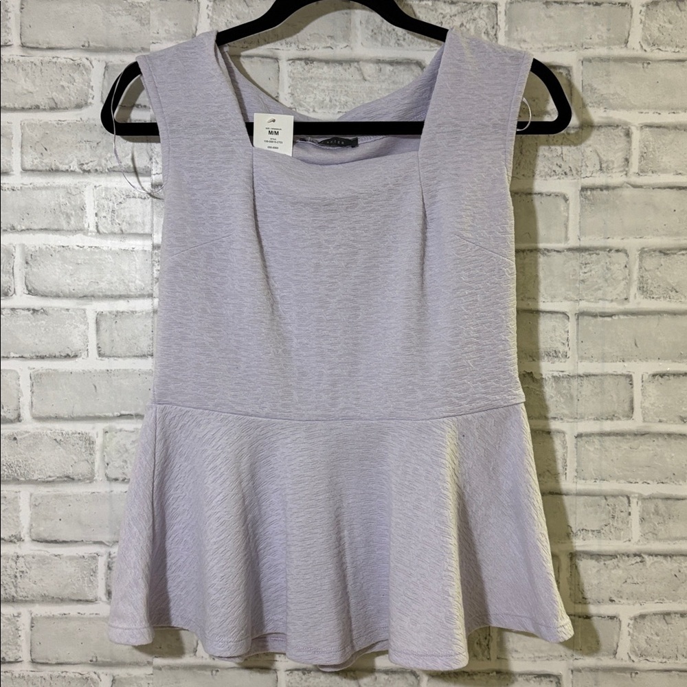 Suzy Shier Lilac peplum square neck top size medium- brand new with tags